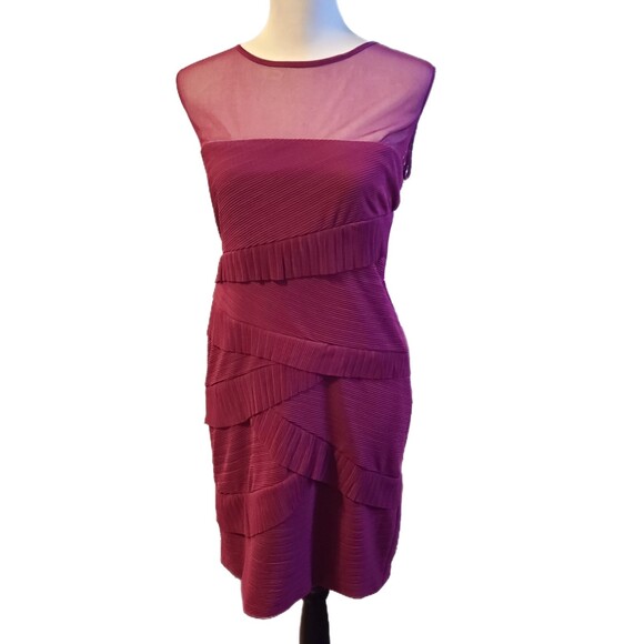 SL Fashions NWT Magenta Pink Chiffon Tiered Ruffle & Mesh Sheath Dress, Size 12 - Picture 3 of 8